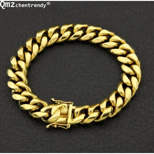 High Quality Stainless Steel Curb Cuban Chain Dragon Clasp Bracelets Men Fashion Hip hop Bangles 8mm/10/12/14mm 23cm
