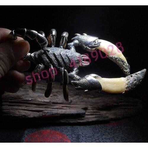 Natural Tibetan silver inlaid with wolf teeth, Scorpion King shape ornaments, handicrafts accessories