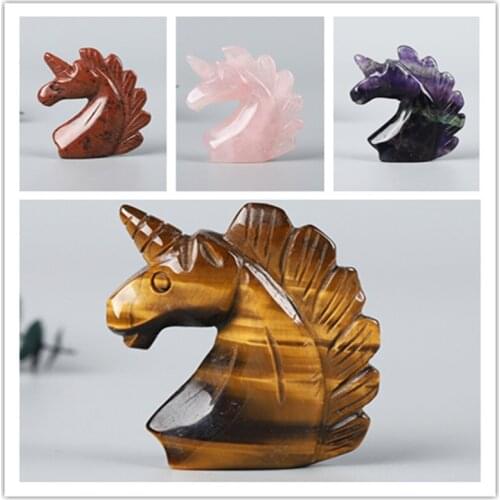 Natural Stone Unicorn Sculpture Healing Crystal Reiki Statuette Home Decoration Quartz Gem Animal Decoration Gift