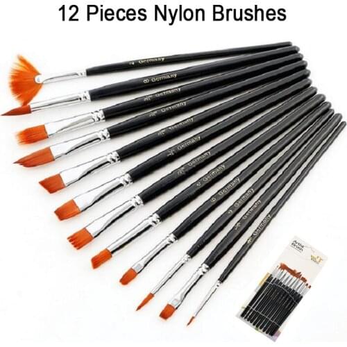 12 Pcs Nylon short rod paint brushes Oil Acrylic Watercolor painting brush art supplies
