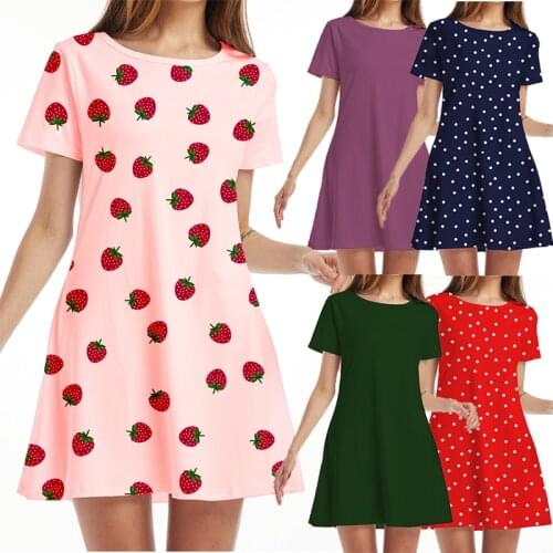 Strawberry Print Nightie Sexy Lingerie Womens Sleep Tops Nightgowns Sleepshirts Night Dress Short Sleeve Underwear Home Wear