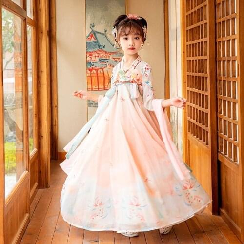New Girls' Hanfu Chinese Style Sweet And Cute Childrens Costume Dress Summer Girl Princess Tang Suit Ropa Tradicional Cosplay