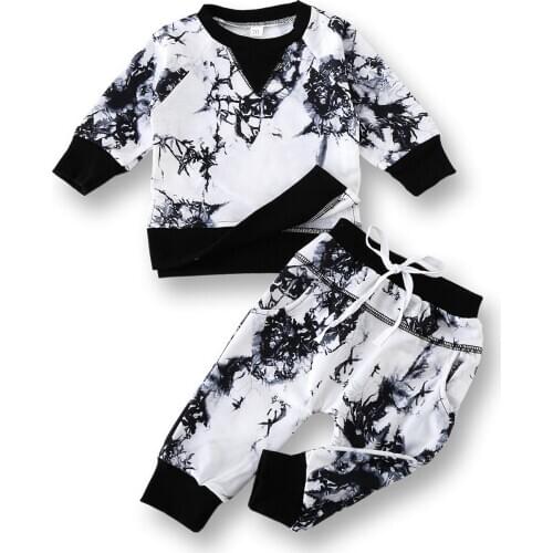 2021 New Spring Children Fashion Clothes Baby Boys Girls Tie-dyed Sweatshirt Pants Sets Kids Clothing Toddler Casual Tracksuit