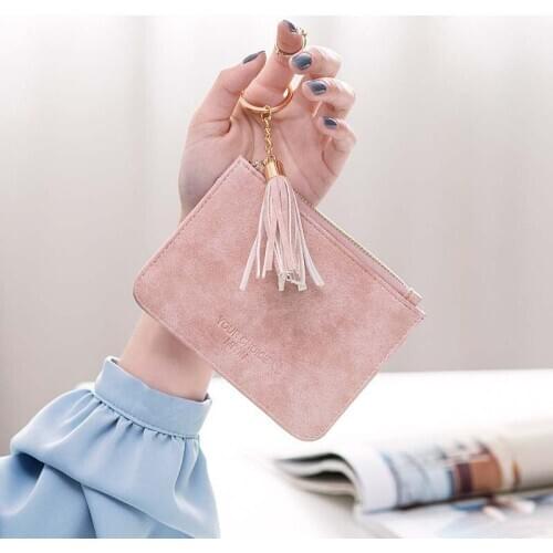 New Fashion PU Leather Coin Purses Women Short Zipper Tassel Student Cute Mini Coin Bag Small Wallet Keychain Bag Wallets