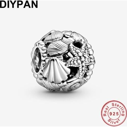 Fit Original Pandora Bracelet Charms 925 Sterling Silver Openwork Starfish Shells & Hearts Charm Beads Jewelry Making Berloque