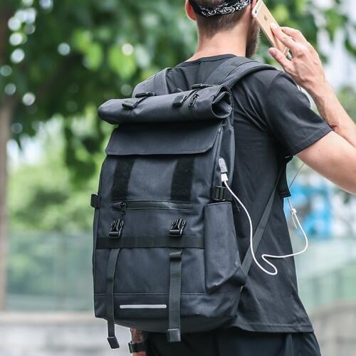 New USB Male Trend Roll Cover Backpack Fashion Large Capacity Travel Mountaineering Bag Outdoor Leisure Sports Student Backpack