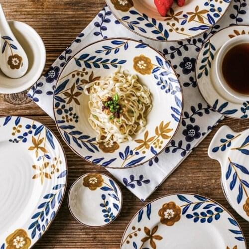 Breakfast Salad Plate Dinner Dish Set Flora Pattern Steak Plates Rice Bowl Home Hotel Ceramic Food Dishe Tray Pasta Restaurant