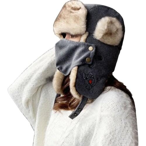 Thick Warm Bomber Hat Men Women Fur Winter Hats With Mask Male Female Russian Ushanka Hat Ski Earflap Trapper Russian Caps New