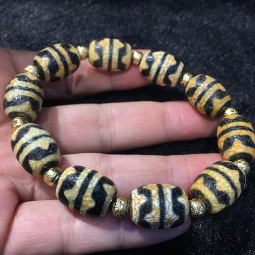 Unique Style Magic Tibetan Old Agate Ivory Color Double Tiger Tooth dZi Bead Bracelet Amulet 3A LKbrother Talisman UPS1223AQrs