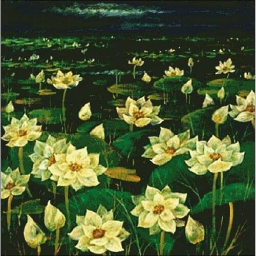 Embroidery Package High Quality Cross Stitch Kits Unopen New Luxurious Night Lotus Pond Flower Free shipping