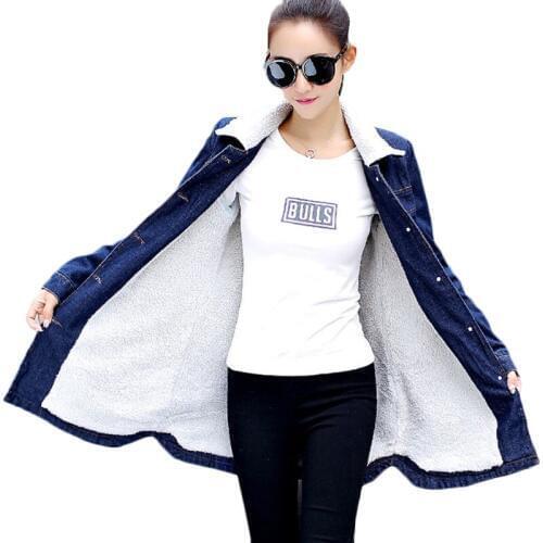 Lamb hair Denim Jacket Women New Autumn Winter Plus velvet Thicken Warm Jeans Jackets Womens long Plus size Base coats 5XL F700