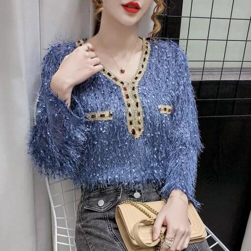 Shirt Women 2021 Autumn New InsLittle Fairy Lace Stitching Shirt Was Thin Wild V-Neck Fringed Top Female T-shirt L209