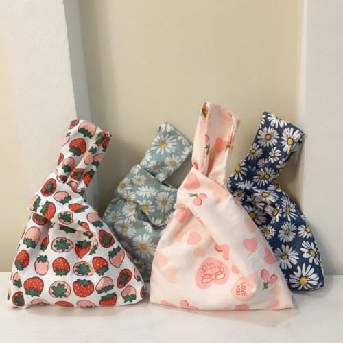 Japanese Style Ladies Bar Knot Cloth Handbag Sweet Wrist Handbag Womens Coin Purse Mobile Phone Tote Cosmetic Lipstick Bags