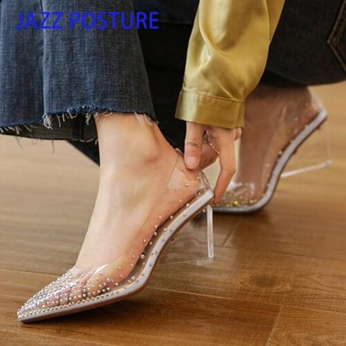 Women Summer sandals 2020 New Arrival Transparent Platform Wedges Rhinestone Genuine Leather High Heels 6.5CM Shoes Female z531