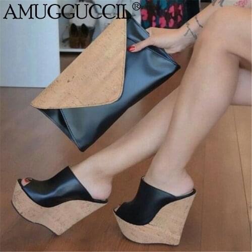 2021 New Plus Big size 35-48 Black Fashion Sexy High Heel Platform Female Lady Sandals Women Summer Wedges Slippers L1194