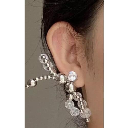 VSnow Exaggeration Bling Bling Round Bead Crystal Dangle Earring for Women Bowknot Rhinestone Transparent Earring Jewellery