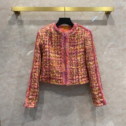 New Designer Womens High quality 100%Silk Lining O-neck Tweed coat Hot Fashion elegant Wool jackets C803