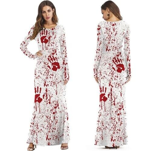 Girls Ladie Horror Blood Print Hand Print Dress Zombie Costume Scary Bloody Terror Costume Halloween Dresses Outfit For Women