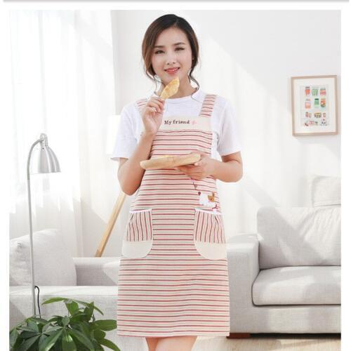 1PC Cotton Linen Kitchen Stripe Apron with Pocket Cooking Apron Avental Dining Room Barbecue Restaurant Pocket Halterneck LF 178