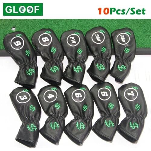 10Pcs/Set Embroidered USD PU Golf Iron Head Protector Golf Pole Head Hat Suit Golf Accessories
