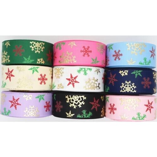 10 Yards 1'' 25MM Christmas Snowflake Printed Grosgrain Ribbons For Hair Bows DIY Handmade Materials Y2020072301