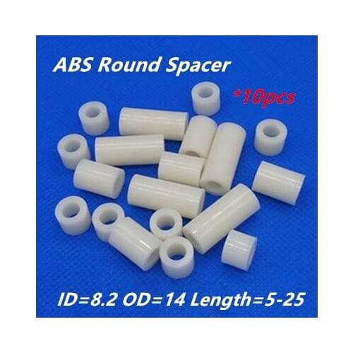 100pcs M8 White Nylon ABS Round Hollow Non-Threaded Standoff Spacer PCB Board Screw Bolt Long Washer ID=8.2 OD=14