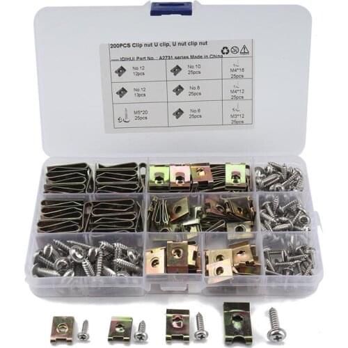 200pcs Special Clip Nut Motorcycle Clip Nut 6/8/10/12 U-Shaped Reed Nut For Car Fender Bumper Leaf Board Clip