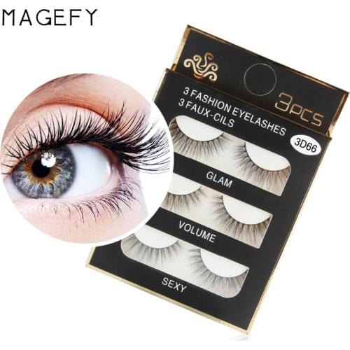3 Pairs Handmade Eyelashes 3D Soft Faux Mink Hair False Lashes Natural Long Wispy Makeup Fake Eye Lashes Extension Tools
