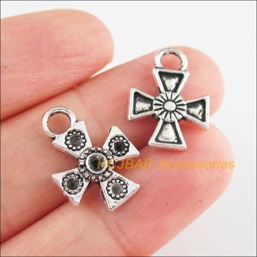 30 New Cross Charms Tibetan Silver Tone Flower Pendants 12.5x18mm