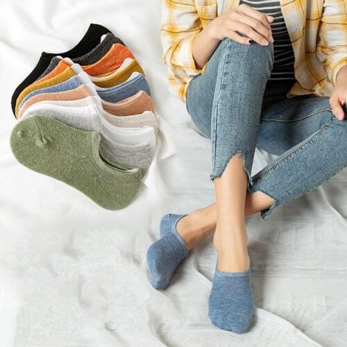 Women Non-slip Invisible Socks Cotton Solid Color White Black Ankle Boat Sock Summer Basic Style Plain Minimalist Meias