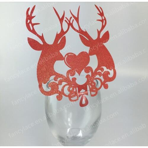 50pcs Laser Cut Christmas Deer Wine Glass Paper Cards Escort Card Cup Card Christmas Party Wedding Favors Decoration