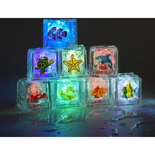 8pcs/lot Childrens bathroom bath toys baby play water ocean magic ice cube lamp lights ocean animal colorful lights baby gift