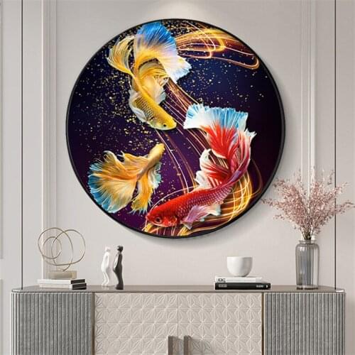 Traditional Chinese Style Landscape Fish Abstract Wall Art Picture Poster Print For Living Room Home Aisle Canvas Painting Decor