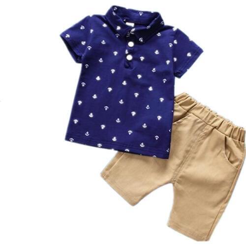 AJLONGER Summer Toddler Boy Clothes Set Casual Print Shirt Tops+Shorts Fashion Clothing Set
