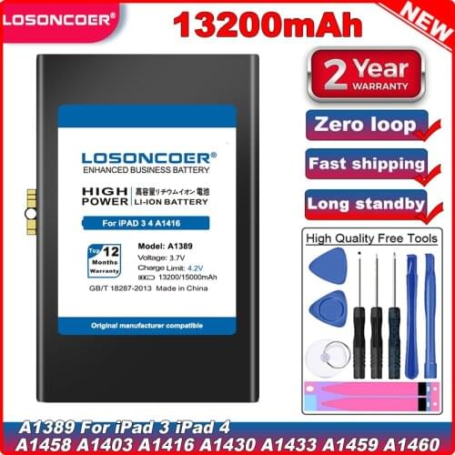 LOSONCOER 13200mAh A1389 Battery for iPad 3 4 iPad3 iPad 4 A1458 A1403 A1416 A1430 A1433 A1459 A1460 A1389 Series Laptop Battery