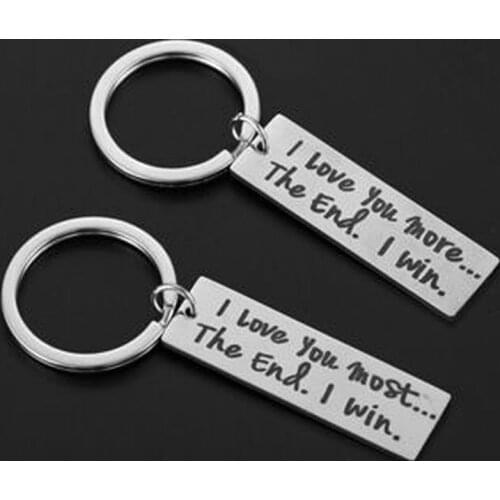 Charm Key ring I LOVE YOU MORE THE END Letter Strip Metal Couple Keychain Key Ring Holder Decor Key Chain Valentines Day Gifts