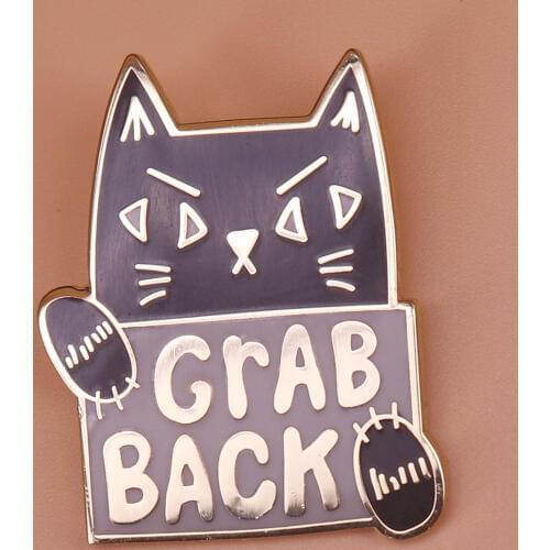 Grab back feminist pin cat pussy protest brooch resist Trump agenda women rights badge activist lapel pin punk liberal jewelry