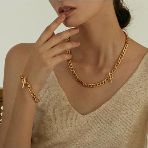 8MM Gold Color Toggle Clasp Cuban Chain Choker Necklace Simple Classic Metal Rock Punk Chain Women Jewelry