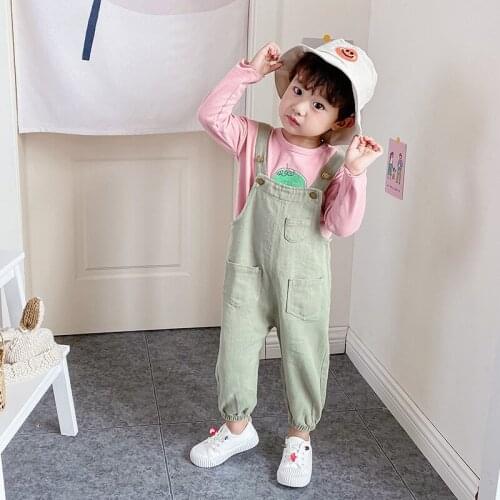 Autumn New Childrens Jumpsuits 2021 Korean Baby Boys And Girls Casual Denim Overalls 2 3 4 5 6 7 Y Toddler Kids Suspender Pants