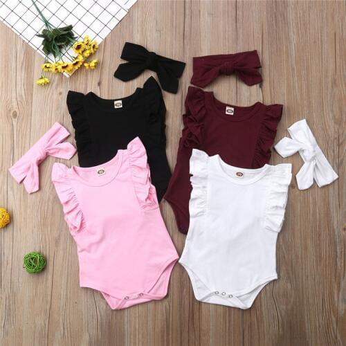 Baby Girls One Pieces Clothes Newborn Summer Sleeveless Bodysuits With Headband Ruffles Girl Bodysuits body bebe roupas de bebe