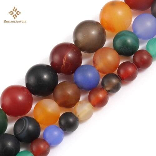 Natural Mixed Agates Dull Polish Matte Forsted Stone Round Loose Spacer Bead For Jewelry Accessories Making