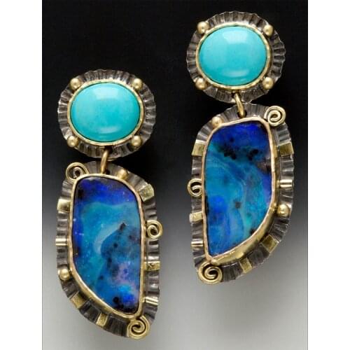Ethnic Nepal Jewelry New Blue Ocean Stone Earrings Creative Wave Water Drop Stone Earrings