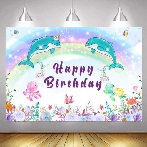 Dolphin Sea Shark Photo Backdrop Boys Girls Baby Happy Birthday Party Ocean Fish Octopus Decor Photography Backgrounds Banner