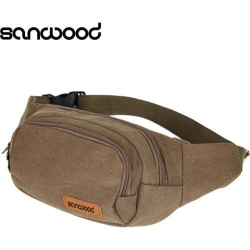 Canvas Three Zipper Pockets Fanny Pack Chest Waist Bag with Cell Phone Pouch