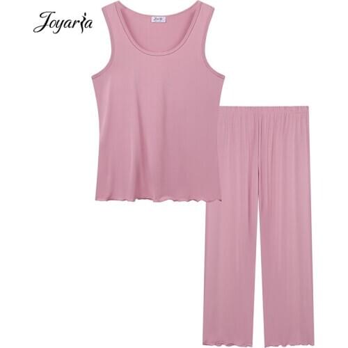 Joyaria Womens Pajama Set Sleeveless Bamboo Tank Top and Shorts Pj Sets Sleepwear Nightgown Nightwear
