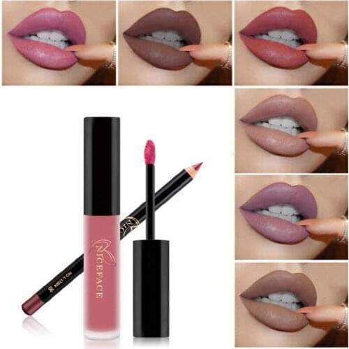 Lip Contour Pencil with Waterproof Matte Liquid Lipstick Kit Long Lasting Nude Velvet Matte Lip Gloss Makeup Set