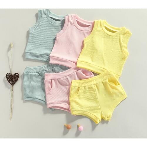 OPPERIAYA 2Pcs Little Baby Girls Boys Outfit Toddler Summer Creative Solid Color Sleeveless Round Collar Tops Shorts Casual Set