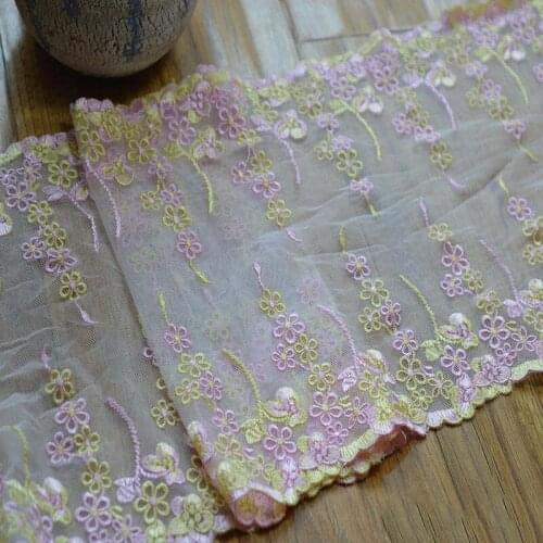 10Meters Yellow Pink Flowers Pattern Embroidered Mesh Net Laces Wedding Dress Accessories Lace Trim Beautiful Underwear Fabric