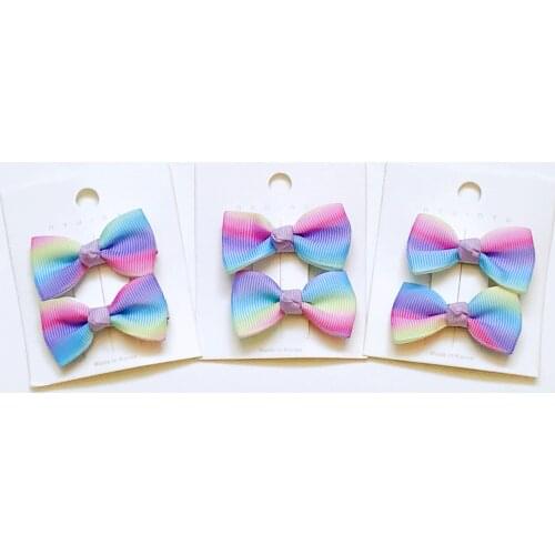 Boutique 20pcs Fashion Cute Gradient Rainbow Ribbon Bow Hairpins Mini Bowknot Hair Clips Princess Headwear Hair Accessories