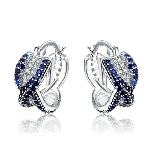 Trendy Female Blue White Crystal Earrings Dainty Silver Color Clip Earrings For Women Charm Bride Cross Zirconia Wedding Earring